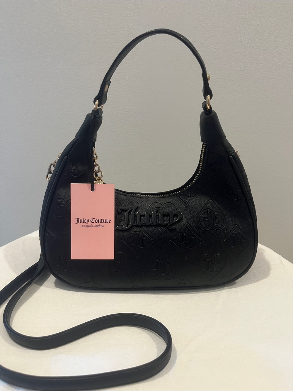 Juicy Couture Black Embossed Shoulder Hobo Bag